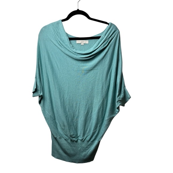 Loft Women's Blue Waffle Knit Cowl Neck Dolman Sleeve Pullover Sweater SZ L - Picture 1 of 8